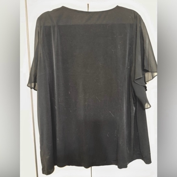 Top W/Split sheer flutter sleeves - 2X - Black-Susan Graver- Short Sleeve - Picture 2 of 7